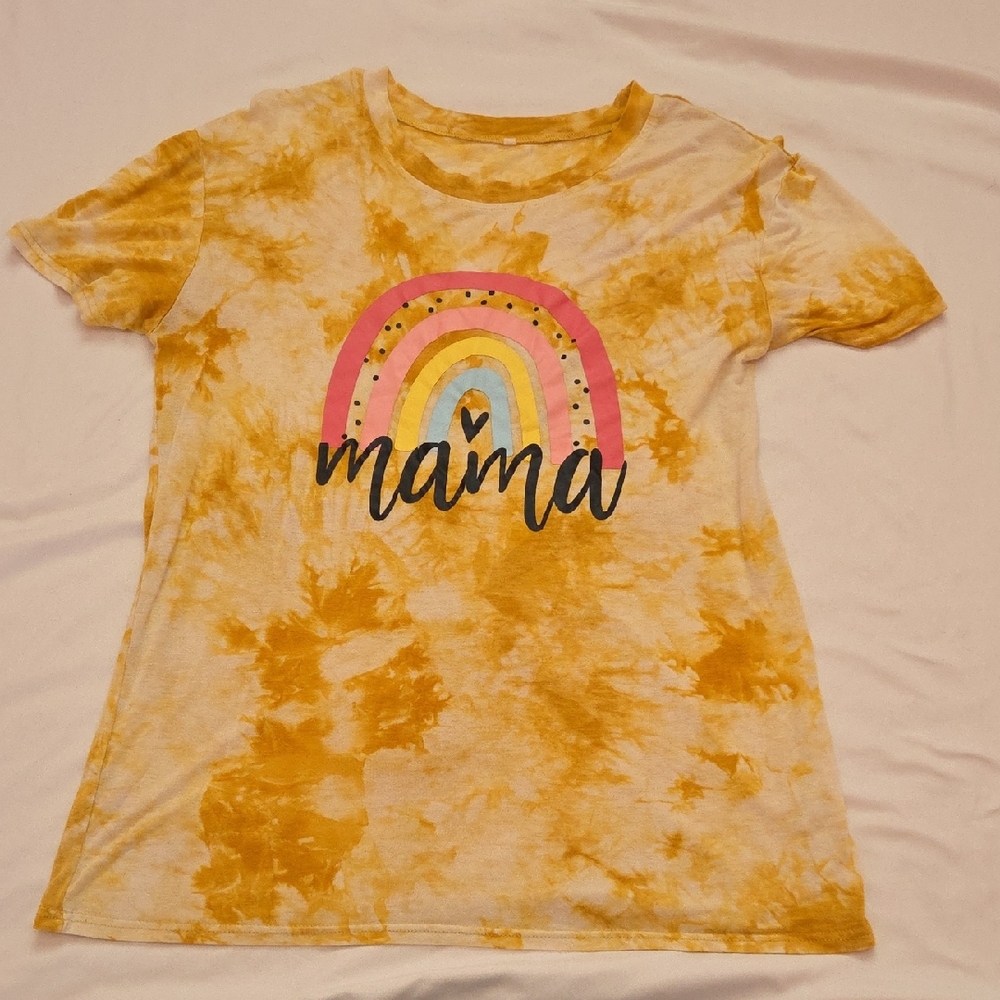 Yellow Tie Dye Mama Rainbow Shirt Size XL